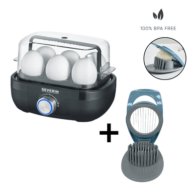 COMBO HERVIDOR DE HUEVOS NEGRO + CORTADOR DE HUEVOS MULTIUSOS
