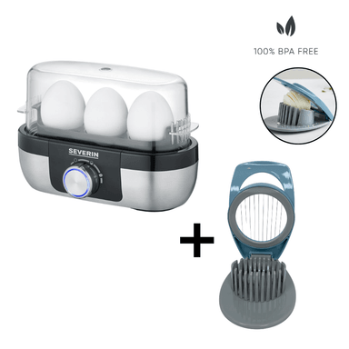 COMBO HERVIDOR DE HUEVOS PORTÁTIL + CORTADOR DE HUEVOS MULTIUSOS