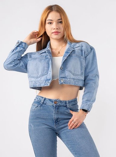 CASACA CROP OVERSIZE DENIM MUJER