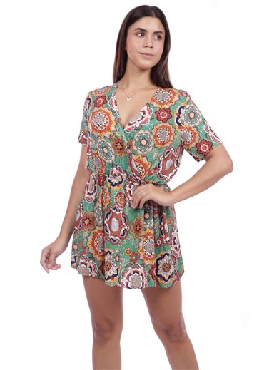 VESTIDO SUELTO MUJER AZAYU VERDE ESTAMPADO MANGA CORTA - 3