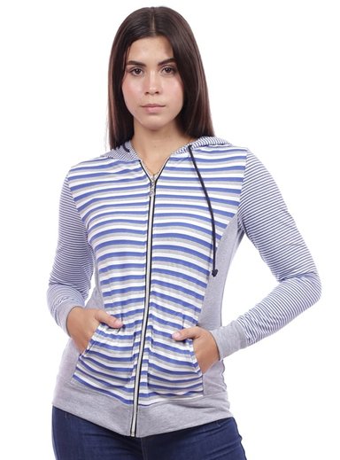 CASACA ALGODÓN MUJER AZAYU AZUL LISTADA CON CAPUCHA