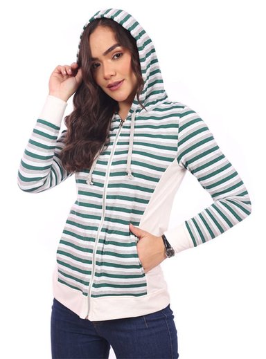 CASACA ALGODÓN MUJER AZAYU VERDE LISTADA CON CAPUCHA