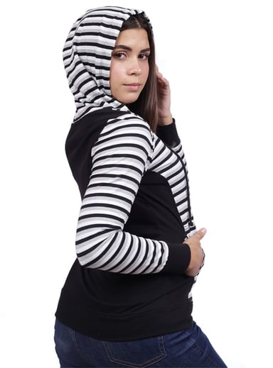 CASACA ALGODÓN MUJER AZAYU NEGRO LISTADA CON CAPUCHA - 5