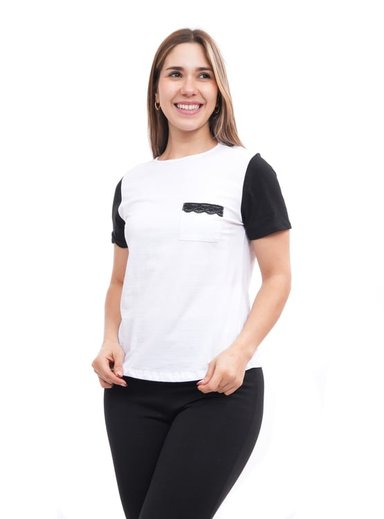 CAMISETA MANGA CORTA MUJER ONATIL BLANCO DETALLE BOLSILLO POL7841BL8YU