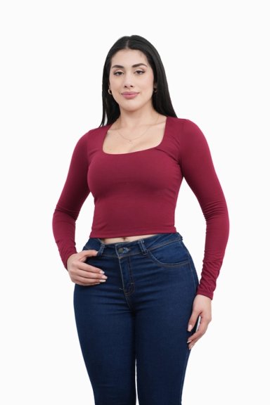 POLO MUJER MANGA LARGA ESCOTE CUADRADO