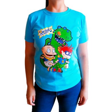 POLO ALGODÓN MUJER NATHALIE LOVE IT CELESTE DISEÑO RUGRATS