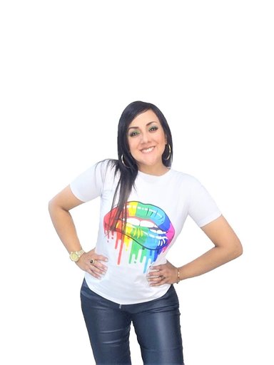 POLO MUJER MANGA CORTA DISEÑO LABIOS COLORES