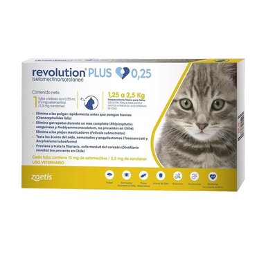ANTIPULGAS GATO ZOETIS 0.25 ML PIPETA HASTA 2.5KG 1 REVOLUTION PLUS 3 UNIDADES AMARILLO