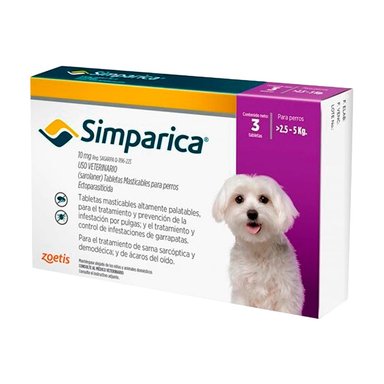 ANTIPULGAS PERRO SIMPARICA 10 MG TABLETA 2.5 - 5KG 3