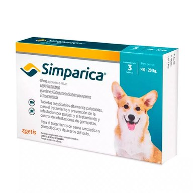 ANTIPULGAS PERRO SIMPARICA 40 MG TABLETA 10 20KG 3