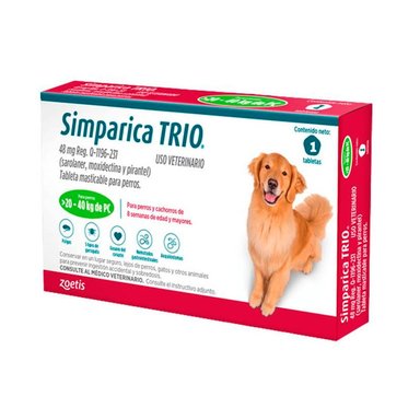 ANTIPULGAS PERRO Y GATO ZOETIS 0.5 PIPETA 20-40KG 1 SIMPARICA TRIO VERDE