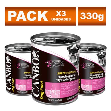 COMIDA HÚMEDA PERROS ADULTOS CANBO LATA PACK PATÉ PREMIUM HIPOALERGÉNICO 330G 3UN