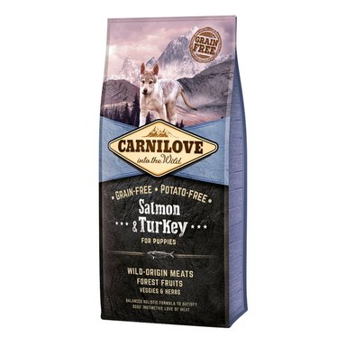 COMIDA SECA GATOS CACHORROS CARNILOVE SABOR SALMÓN Y PAVO BOLSA GF 12KG