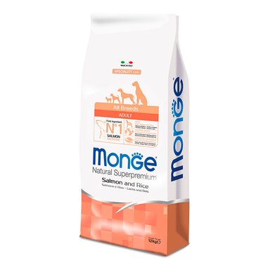 COMIDA SECA PERROS MONGE TODAS LAS RAZAS SABOR SALMÓN BOLSA PUPPY AND JUNIOR 12KG