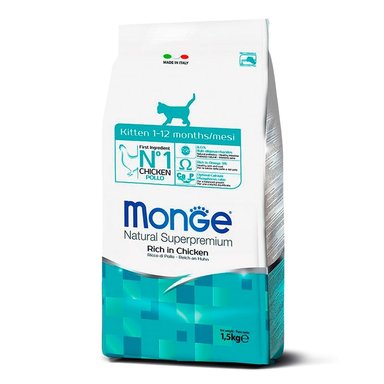 COMIDA SECA GATITOS MONGE SABOR POLLO BOLSA SUPERPREMIUM RICO EN 1.5KG