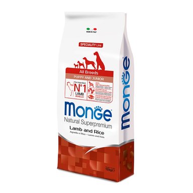 COMIDA SECA PERROS MONGE TODAS LAS RAZAS SABOR CORDERO Y ARROZ BOLSA 12KG