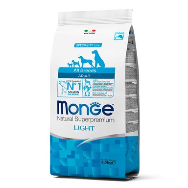 COMIDA SECA PERROS ADULTOS MONGE TODAS LAS RAZAS SABOR SALMÓN BOLSA LIGHT 12KG