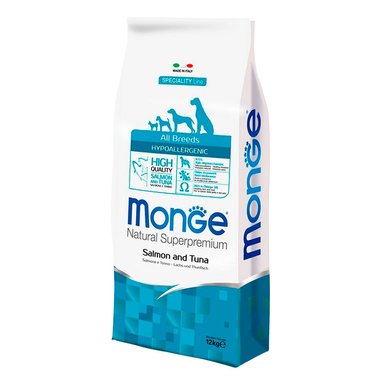 COMIDA SECA PERROS ADULTOS MONGE SABOR SALMÓN Y ATÚN BOLSA HIPOALERGÉNICO 12KG