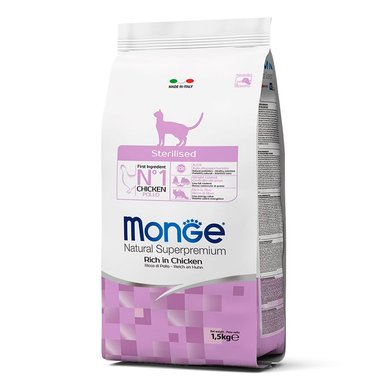 COMIDA SECA GATOS ADULTOS MONGE BOLSA ESTERILIZADOS SUPERPREMIUM 1.5KG