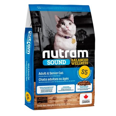 COMIDA SECA GATOS ADULTOS NUTRAM SABOR ACEITE SALMÓN BOLSA 7+ S5 LINAZA 5.4KG