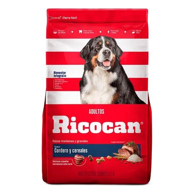 COMIDA SECA PERROS ADULTOS RICOCAN RAZA MEDIANA Y GRANDE SABOR CORDERO BOLSA 8KG