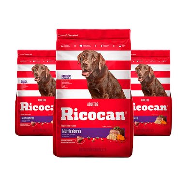 COMIDA SECA PERROS ADULTOS RICOCAN SABOR MULTISABORES BOLSA 1KG X3