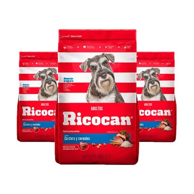 COMIDA SECA PERROS ADULTOS RICOCAN SABOR CORDERO CEREALES BOLSA PEQUEÑO 1KG X3