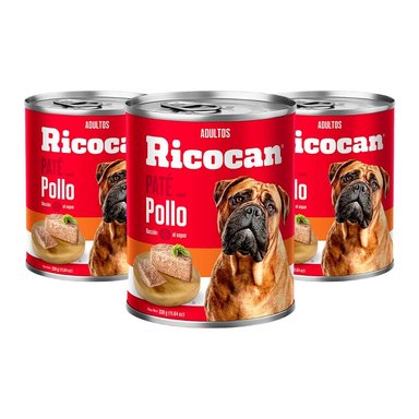 COMIDA HÚMEDA PERROS ADULTOS RICOCAN SABOR POLLO LATA PATÉ DE 330G 3 UNIDADES