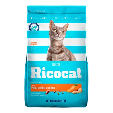 COMIDA SECA GATOS ADULTOS RICOCAT SABOR POLLO, SARDINA Y SALMÓN BOLSA DE 15KG