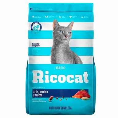 COMIDA SECA GATOS ADULTOS RICOCAT SABOR ATÚN, SARDINA BOLSA 9KG
