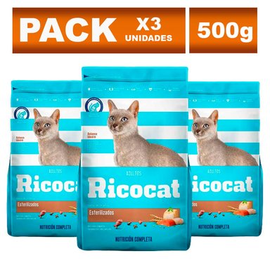 COMIDA SECA GATOS ADULTOS RICOCAT BOLSA ESTERILIZADO 500G X3