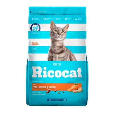 COMIDA SECA GATOS ADULTOS RICOCAT SABOR POLLO SARDINA, SALMÓN BOLSA 3KG
