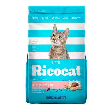 COMIDA SECA GATITOS RICOCAT SABOR CARNE, PESCADO Y LECHE BOLSA 3KG