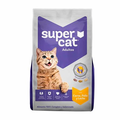 COMIDA SECA GATOS ADULTOS SUPERCAT SABOR CARNE, POLLO Y LECHE BOLSA 9KG