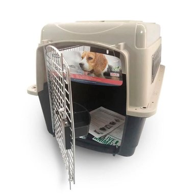 TRANSPORTADOR PERRO Y GATO PETMATE VARI KENNEL U. FASHION NEGRO CREMA M