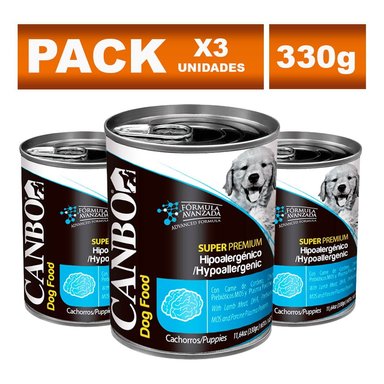 COMIDA HÚMEDA PERROS CACHORROS CANBO LATA PATÉ ENDO HIPOALERGÉNICO 330G X3UN