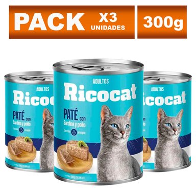 COMIDA SECA GATOS ADULTOS RICOCAT SABOR SARDINA Y POLLO BOLSA DE 330G X3