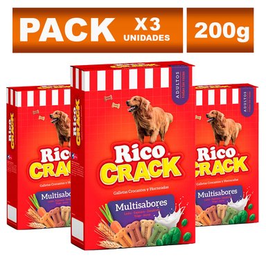 SNACKS PERROS ADULTOS RICOCRACK SABOR MULTISABORES BOLSA 200G X3