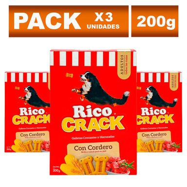 SNACKS PERROS ADULTOS RICOCRACK SABOR CORDERO BOLSA 200G X3