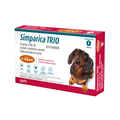 ANTIPULGAS ZOETIS SIMPARICA TRIO 12 MG CARAMEL (5 A 10 KG) 3 TABLETAS