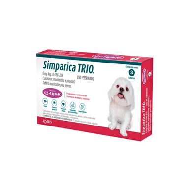 ANTIPULGAS ZOETIS SIMPARICA TRIO 06 MG PURPLE (2.5 A 5 KG) 3 TABLETAS