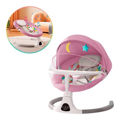 MECEDORA PARA BEBE AUTOMATICA BLUETOOTH CON MOSQUITERO ROSADO