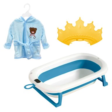 PACK DE BAÑO PARA BEBÉS CON BAÑERA PLEGABLE Y ACCESORIOS AZUL
