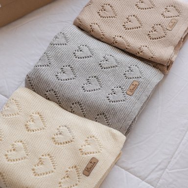 SET 3 MANTAS LA SONAJA ALGODÓN GRIS BABY BOX CORAZÓN BEBÉ UNISEX