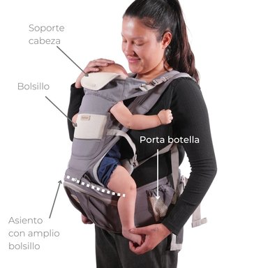 CANGURO MÁS ASIENTO BEBÉ LA SONAJA GRIS 9 EN 1 - 5