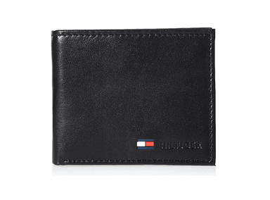 BILLETERA TOMMY HILFIGER PIEL PLEGABLE DELGADA CUERO NEGRO