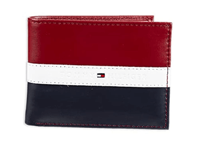 BILLETERA TOMMY HILFIGER CUERO DELGADA RFID -ROJO Y NAVY