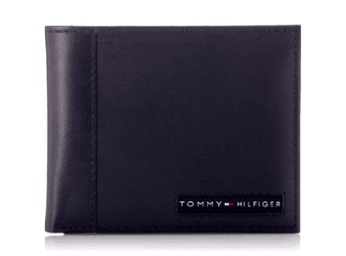 BILLETERA TOMMY HILFIGER CUERO AZUL PLEGABLE NAVY