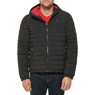 CASACA TOMMY HILFIGER STRECH HOODED PACKABLE - NEGRO - 1
