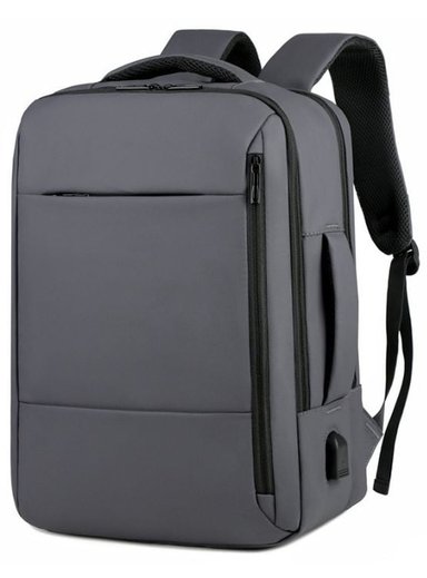 MOCHILA PARA TRABAJO VIAJE NEGOCIOS MORRAL IMPERMEABLE CON USB PORTATIL OFICINA LAPTO - GRIS
